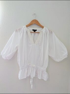 Anthropology Calligraphie White Peasant Tie Top Size M